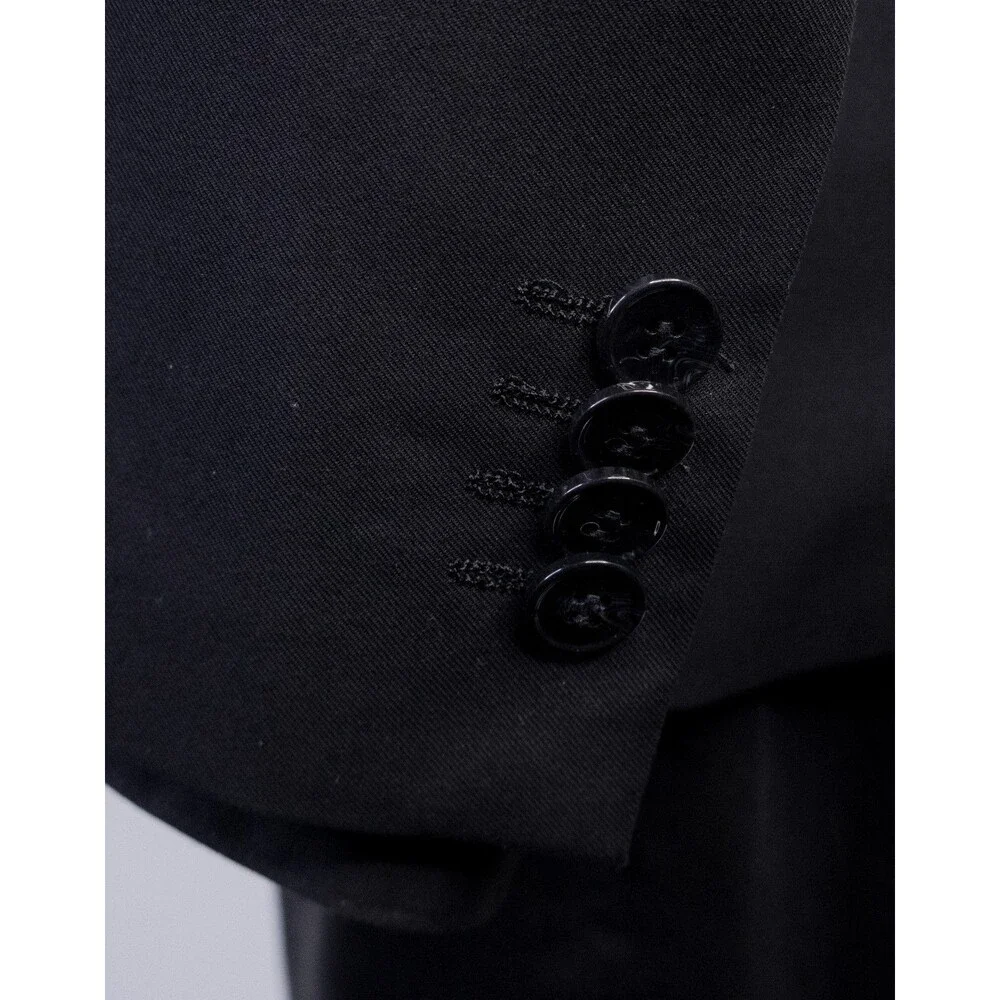 H&M Mens Blazer Jacket Size 42R Skinny Fit Black Sport Coat Two Button Poly